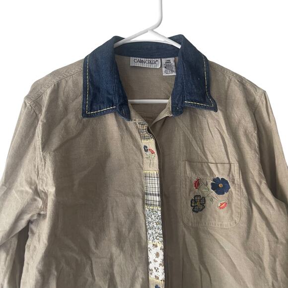 Cabin Creek Vintage 90s Women's Size Large Embroidered Floral Button Up - Picture 2 of 8